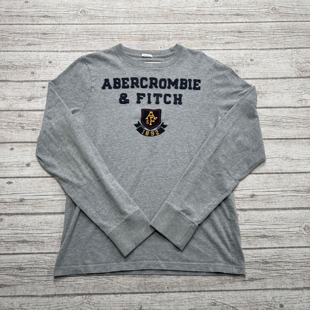 Y2K Abercrombie & Fitch Shirt Men's Large Gray Muscle Fit Long Sleeve Athleisure